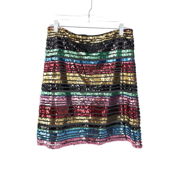 Anthropologie Moulinette Soeurs Sequined Soiree Skirt Womens Sz 8 Rainbow Stripe - Picture 1 of 5